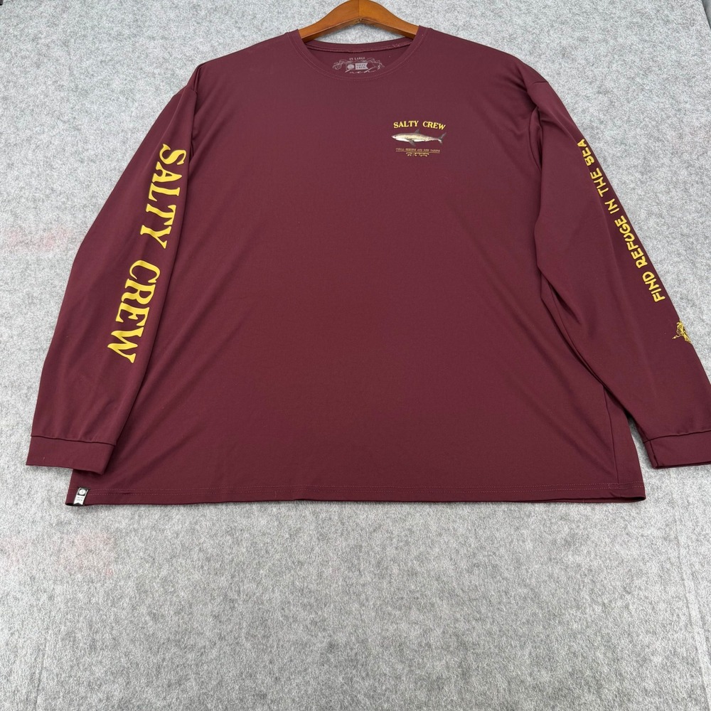 Salty Crew Mens 3XL Shark Graphic Long Sleeve Performance Shirt Burgundy Maroon